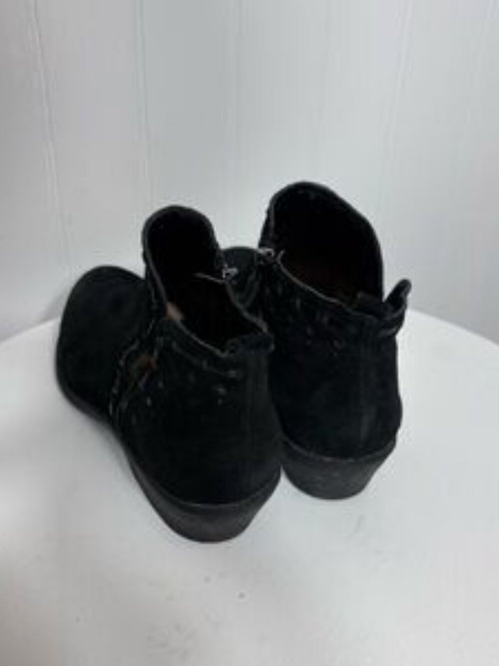 Franco Sarto Black Suede Ankle Boots Western Minimalist Boho Chic - Picture 3 of 6